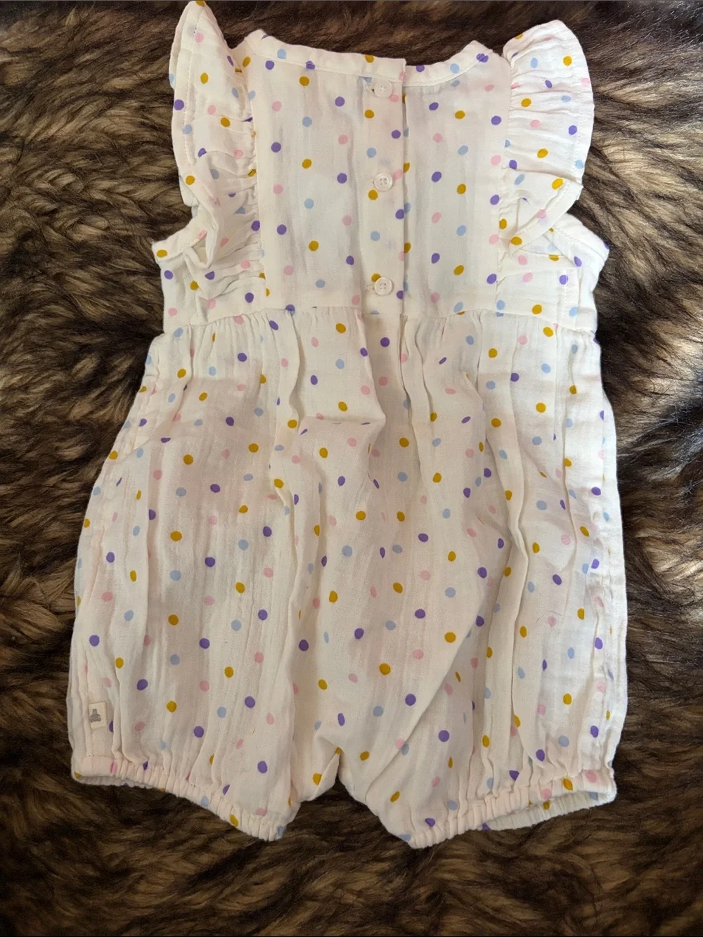 Baby GAP Ivory Frost 1 Piece Girls Polka Dot Romper Size 6-12 Months